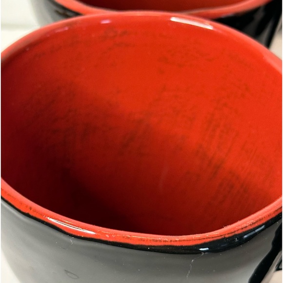 Pier 1 Ebony Red Mugs Stoneware Coffee Mugs set of 4 Italy - Picture 2 of 4
